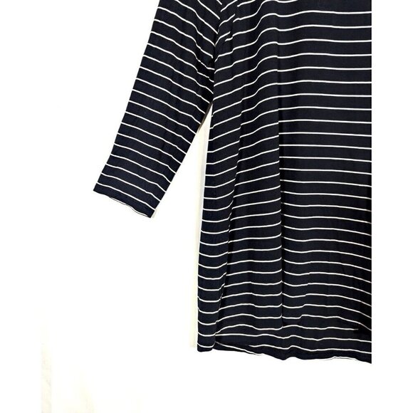 J Jill Wearever Navy Blue White Striped Top Sz M Scoop Neck 3/4 Sleeve Nautical - Picture 6 of 8